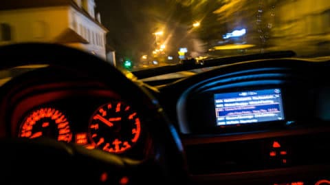 Driving fast at night