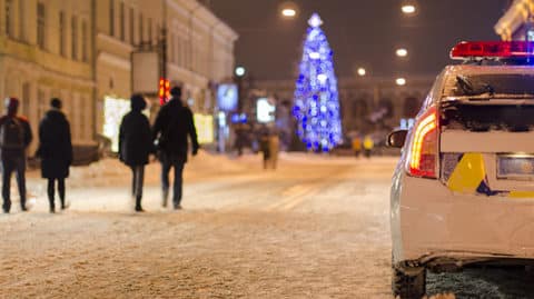 Police car in the snowy street