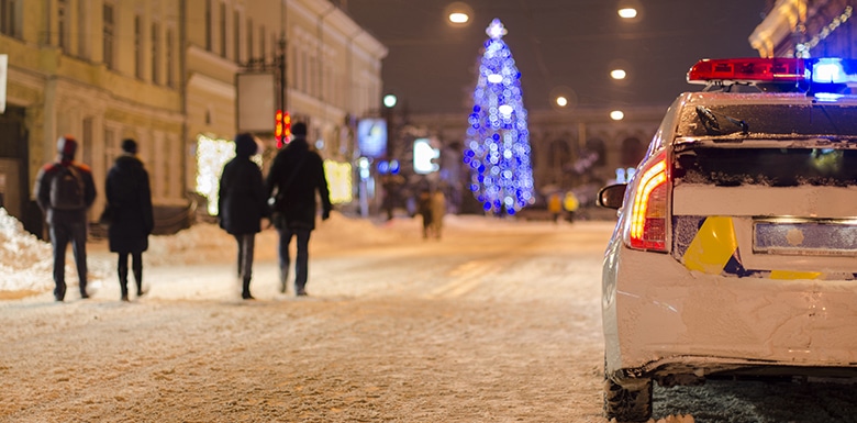 Police car in the snowy street