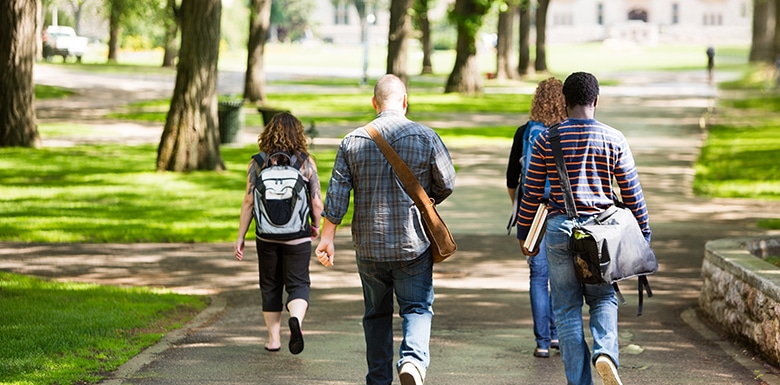 College students walking to class